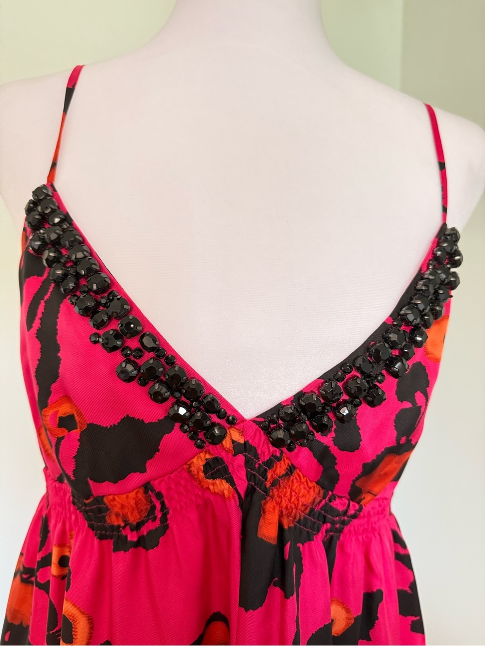 Magaschoni Fuchsia Floral Spaghetti Strep Dress NWT Size 6 - Picture 3 of 7